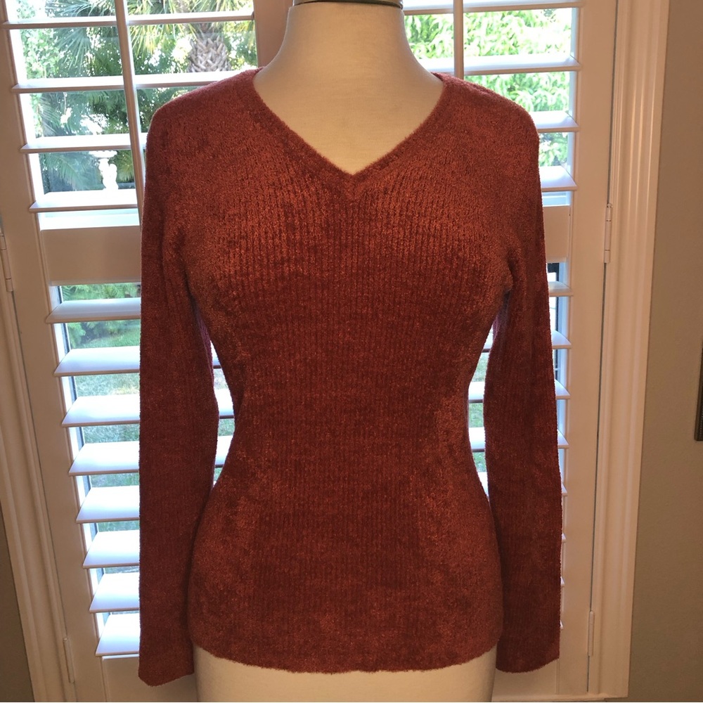 TALBOTS Petites Long Sleeve V-Neck Sweater Rust-Orange Size Medium